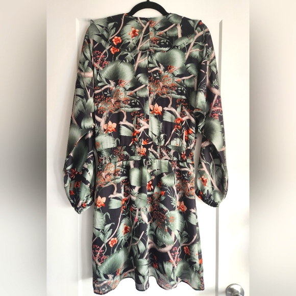 🌺Johanna Ortiz X H&M Floral Print Silky Dolman Sleeve Mini Dress, size M, Green - Picture 2 of 11